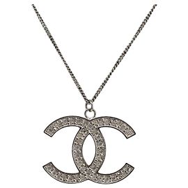CHANEL COCO Mark Stone Halskette Metall Silver CC Auth yk20721M Silber