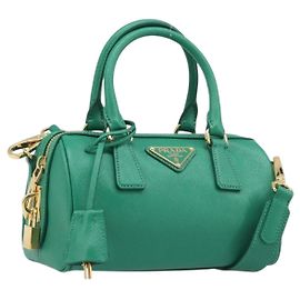 Borsa a mano PRADA in pelle Safiano 2way Verde Oro Auth 198602SAV D'oro Verde