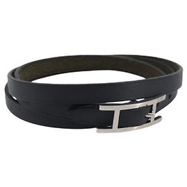 Hermès HERMES Api Choker Bracelet Leather Black Silver Auth 198841A Black Silvery