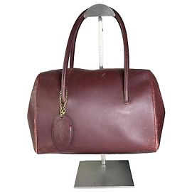 Sac à main vintage Cartier en cuir bordeaux fermeture éclair ton or Bordeaux