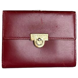Vintage Givenchy Leather Wallet Burgundy Gold Dark red