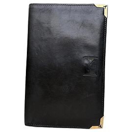 Carteira Vintage Yves Saint Laurent em Couro Preta e Dourada Preto