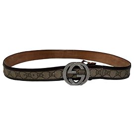 Cinto Vintage Gucci GG Supreme Canvas Beige Brown Silver Bege
