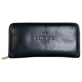 Portafoglio Vintage Loewe in pelle testurizzata Nero Cerniera Oro Nero