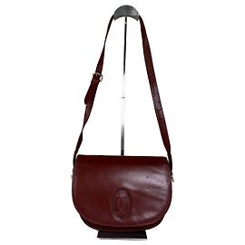 Bolsa de ombro vintage Cartier em couro bordô e dourado Bordeaux