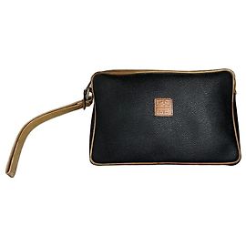 Vintage Givenchy Pebbled Leather Clutch Black Beige Gold Black