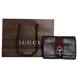 Vintage Gucci Leather Wallet Brown Silver Brown
