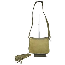 Sac crossbody vintage Gucci en daim vert olive et doré Vert