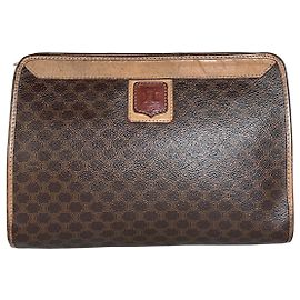 Céline Vintage Celine Coated Canvas Clutch Bag Brown Tan Gold Brown
