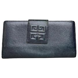 Carteira longa vintage Givenchy em couro preto e dourado Preto