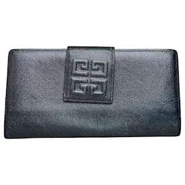 Vintage Givenchy Leather Long Wallet Black Gold Black