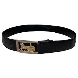 Céline Cinto Vintage Celine de Couro Preto Fivela Dourada Preto