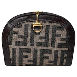Porte-monnaie Vintage Fendi FF Monogram Canvas Tan Black Camel