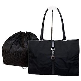 Saco Tote vintage Gucci em nylon preto e prata Preto