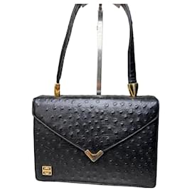 Vintage Givenchy Structured Leather Handbag Black Gold Black