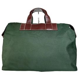 Tote Vintage Issey Miyake em Lona e Couro Verde Escuro e Castanho Verde