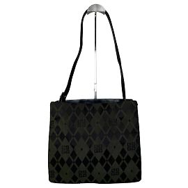 Vintage Givenchy Geometric Logo Coated Canvas Shoulder Bag Olive Black Green