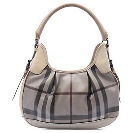 Grey Burberry Smoke Check Coated Canvas Brooklyn Hobo Grey