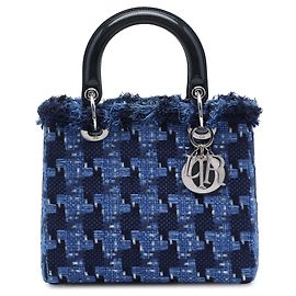 Borsa Lady Dior Medium in tweed blu Blu