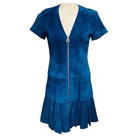 Vestido mini Alexis Blue Jaelynn em camurça de bezerro com fecho frontal Azul