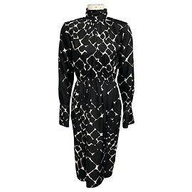 Vestido midi de seda de manga comprida estampado Preto / Marfim Marc Jacobs Preto