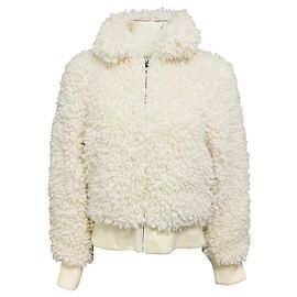 Maje White Blanche Looped Faux Fur Jacket White