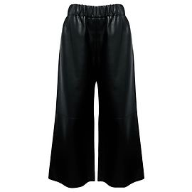 Loewe Black Cropped Wide Leg Nappa Lambskin Leather Pants Black