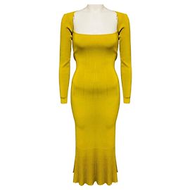 Autre Marque Robe midi ajustée en maille Atalanta Galvan London Chartreuse / Yellow Jaune