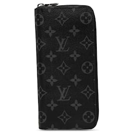 Black Louis Vuitton Monogram Eclipse Vertical Zippy Wallet Long Wallets Black