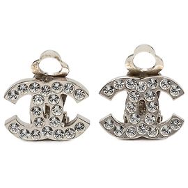 Orecchini a clip Chanel CC in ottone e strass argento Argento