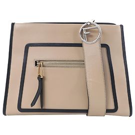 Fendi Runaway Leather Handbag in Beige x Black 8BH344 Beige