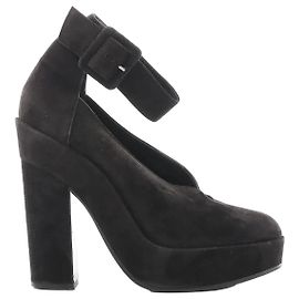 Hermès Talons à bride en cuir et daim HERMES en noir, taille 38 EU Noir