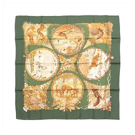 Hermès Carré 90 "Les Quatre Saisons" Seidentuch in Grün Grün