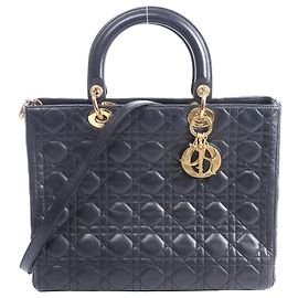 Christian Dior Lady Dior Large Cannage Leather 2Way Handbag in Black Red