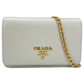 Borsa a tracolla portafoglio con catena in pelle Saffiano Prada Marrone