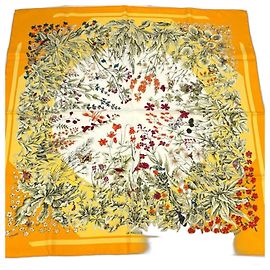 Hermès Hermes Carre 90 La Prairie Silk Scarf, Orange Arancione