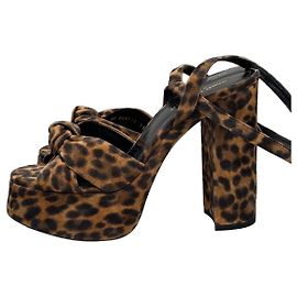 Saint Laurent Bianca Leopard Suede Platform Heels Sz.38 pre-owned Other