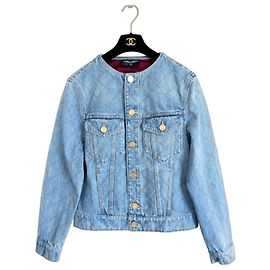 Chanel Monogram Quilted Denim Jacket Blue