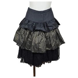 Luisa Spagnoli Multi-layered Ruffled Striped Skirt Black Golden Grey