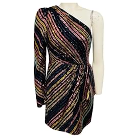 Self portrait Self-Portrait Black Multi Stripe Sequin Asymmetric Mini Dress Multiple colors