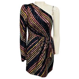 Self portrait Robe mini asymétrique à sequins à rayures multicolores noires Self-Portrait Multicolore