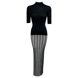 Missoni schwarz schimmerndes Strick-Top und schwarz / weiß / silber metallisch glitzernder Strick-Maxirock Schwarz