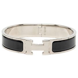 Hermès Clic H Armband PM schmal aus Emaille, Schwarz Schwarz