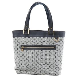 Louis Vuitton Mini Lucille GM Monogram Linen en Gray x Navy Blue M92609 Bleu Marine