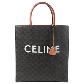 Céline Celine Triomphe Vertical Cabas Large PVC x Leather Handtasche in Schwarz x Braun Braun