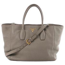 Bolsa 2Way Prada em couro Vitello Daino, Cinza Cinza