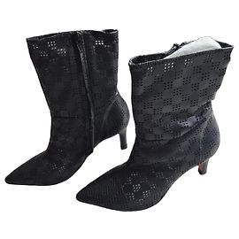 Iro Perforated Black Leather Stiletto Boots Black