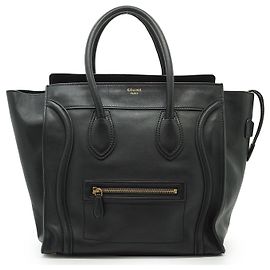 Céline Bolsa satchel mini em couro liso preto Preto