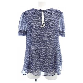 Top in seta Chanel Bianco Blu navy