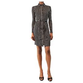 Diane Von Furstenberg Black striped mini dress - size UK 4 Black